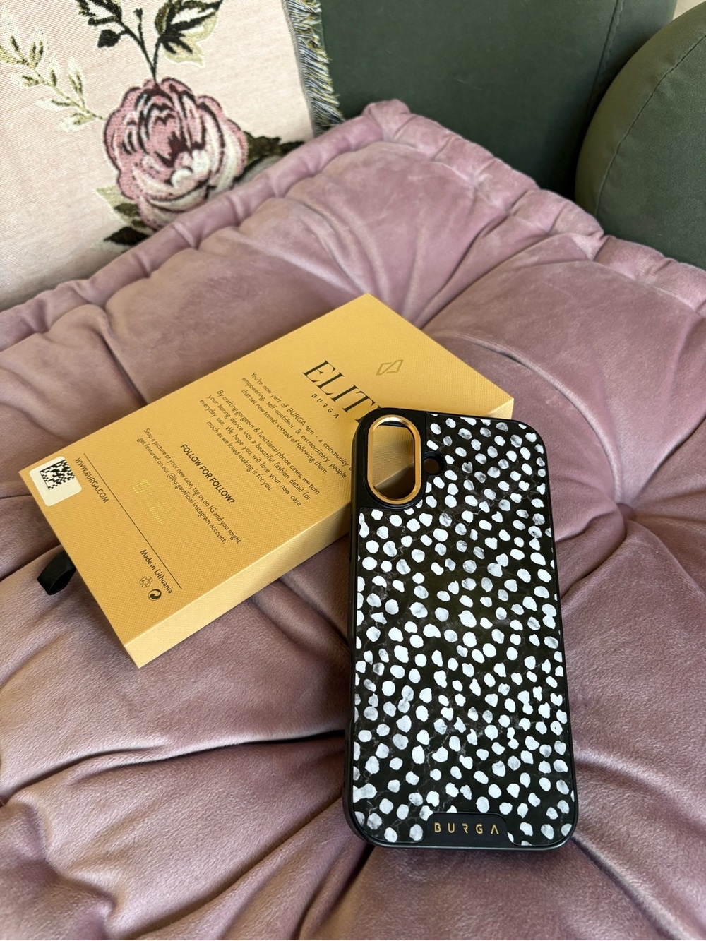 BURGA case for iPhone 16 Plus Black & White Dalmatian Spot